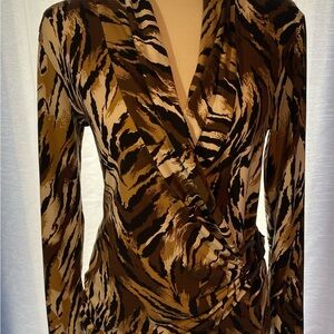 Vintage Cache Brown Black and Cream Animal Print Wrap Top
